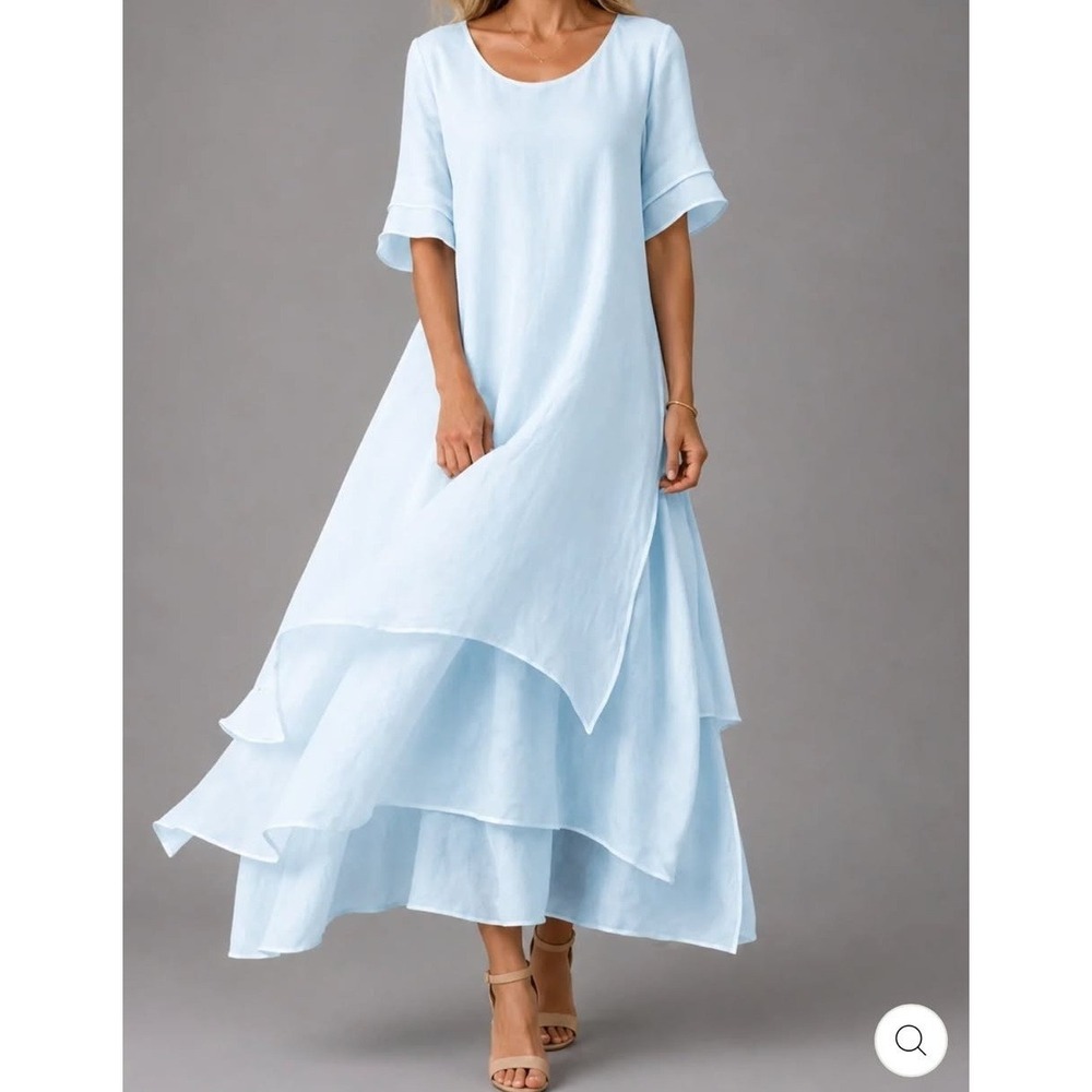 Harper & Wells Boston Isla Flowing Layered Maxi Dress Light Blue Size L